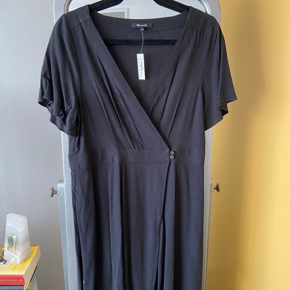Madewell, PLEATED-WAIST TRUE-WRAP MINI DRESS, S: 10, Black
